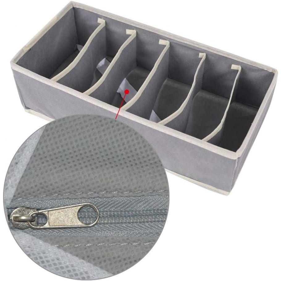 Cutie De Depozitare, Flippy, Pentru Lenjerie, Sosete Si Sutiene, Material Textil, 6 Compartimente, 32 x 16 x 10 cm, Culoare Gri - imagine 4