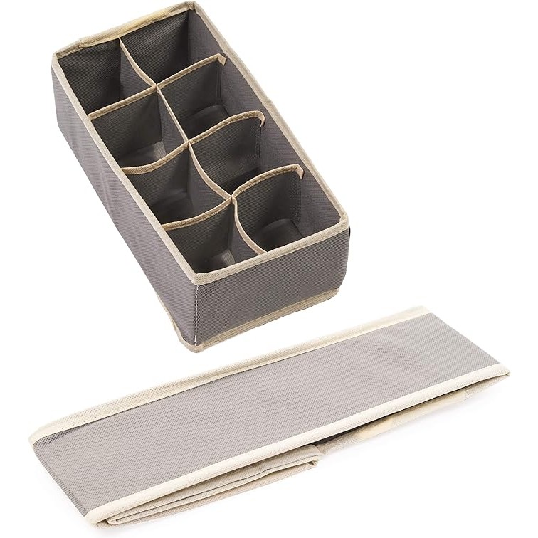 Cutie De Depozitare, Flippy, Pentru Lenjerie, Sosete Si Sutiene, Material Textil, 8 Compartimente, 32 x 16 x 10 cm, Culoare Gri - imagine 2