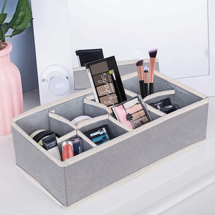 Cutie De Depozitare, Flippy, Pentru Lenjerie, Sosete Si Sutiene, Material Textil, 8 Compartimente, 32 x 16 x 10 cm, Culoare Gri - imagine 3