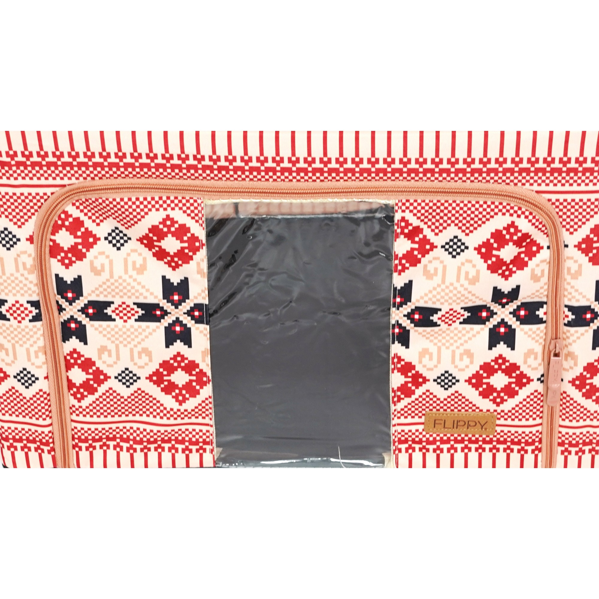 Cutie de Depozitare Pliabila, Flippy,100 L din Bumbac si In, 60X42X40 cm, Fereastra Frontala, 2 Usi de Acces cu Fermoar Bidirectional, Cadru Metalic, Suport Baza Stabil din Plastic, Motiv Traditional Model 1 - imagine 4