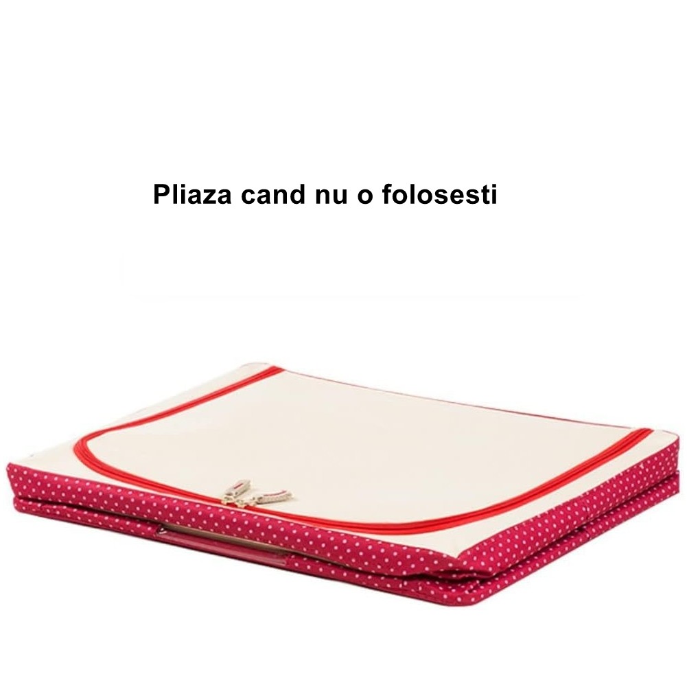 Cutie de Depozitare Pliabila, Flippy, cu Fermoar, 100 L, Textil, 60x42x40 cm, O Fereastra, Cadru Metalic, Suport Baza Stabil din Plastic, imprimeu punctat, Rosu - imagine 2