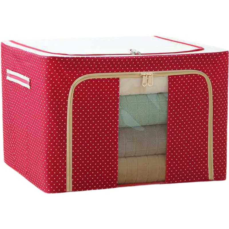 Cutie de Depozitare Pliabila, Flippy, cu Fermoar, 100 L, Textil, 60x42x40 cm, O Fereastra, Cadru Metalic, Suport Baza Stabil din Plastic, imprimeu punctat, Rosu - imagine 3