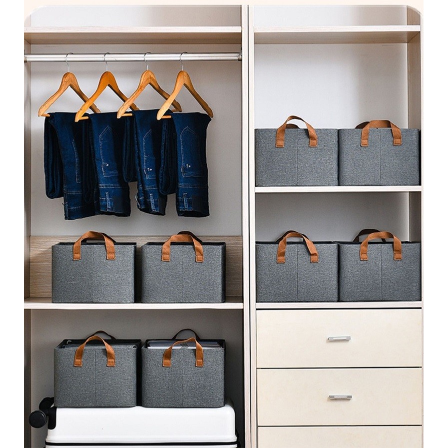 Cutie de depozitare tip cos, Flippy, textil, pliabila, 47x28x20 cm, cadru metalic, cu manere, gri - imagine 2