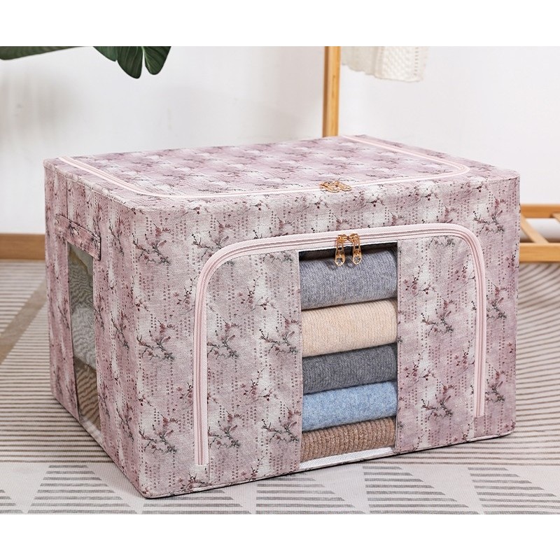 Cutie Depozitare, Flippy, 66L, din Material Textil, 50 x 40 x 33 cm, pentru Haine si Lenjerii, Model Floare de Prun, Roz - imagine 2
