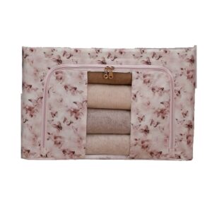 Cutie Depozitare, Flippy, 66L, din Material Textil, 50 x 40 x 33 cm, pentru Haine si Lenjerii, Model Fluturasi, Roz/Gri