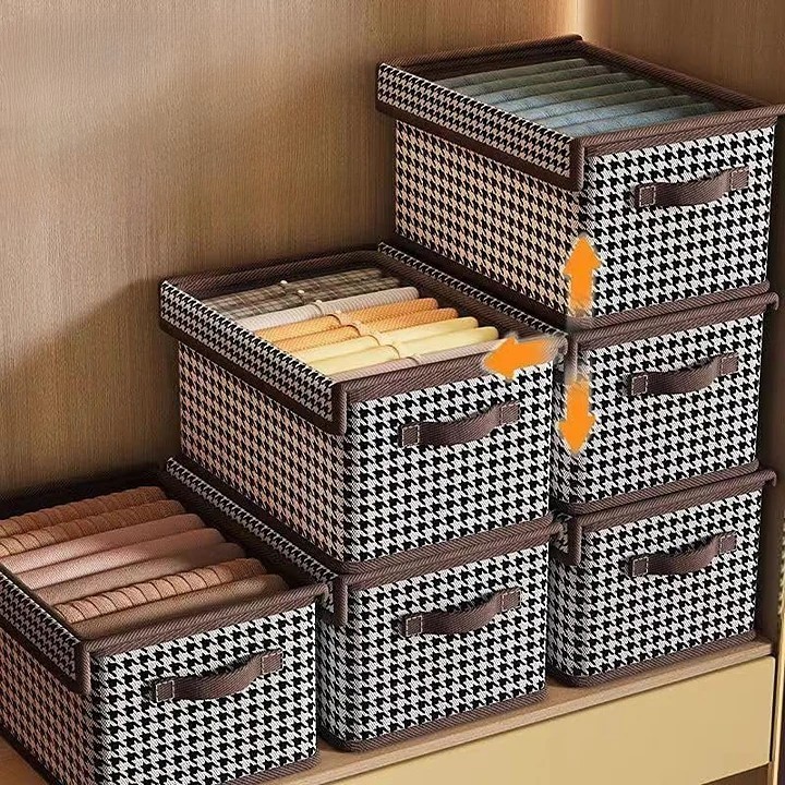 Cutie Depozitare, Flippy, Capac Transparent, Model In Carouri, Model Mediu, Maro - imagine 4