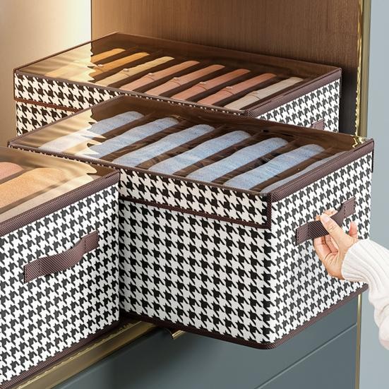 Cutie Depozitare, Flippy, Capac Transparent, Model In Carouri, Model Mic, Maro - imagine 2