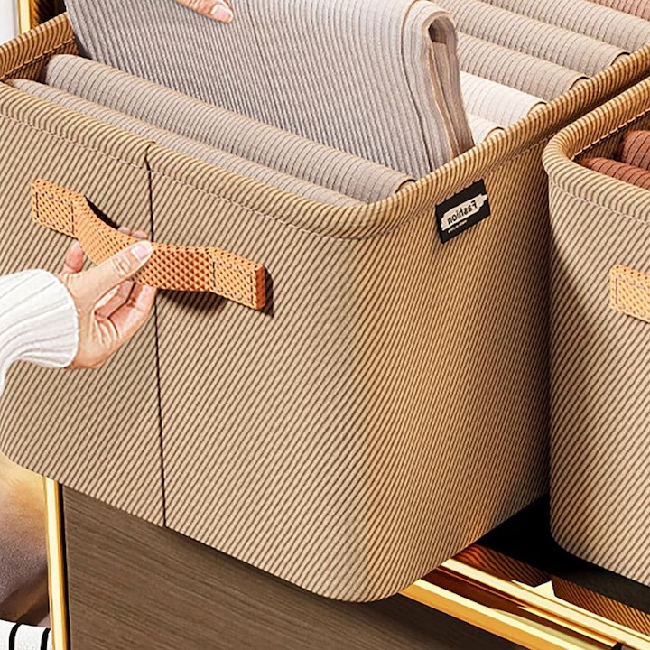 Cutie Depozitare Flippy, pentru Haine, lucruri, din Textil cu Cadru Metalic, Manere Laterale, forma Dreptunghiulara, 42 x 28 x 25 cm, volum 29 L, Kaki - imagine 4