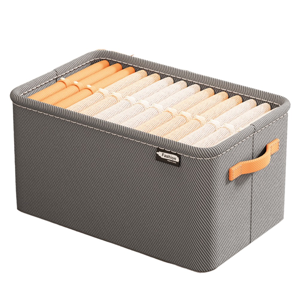 Cutie Depozitare Flippy, pentru Haine, lucruri, din Textil cu Cadru Metalic, Manere Laterale, forma Dreptunghiulara, 42 x 28 x 25 cm, volum 29 L, Gri