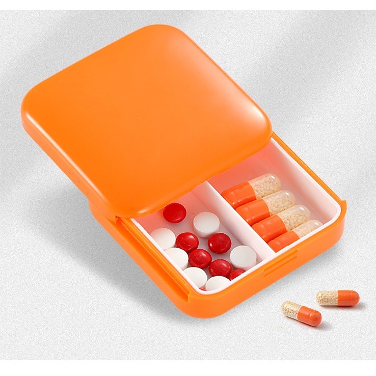 Cutie depozitare medicamente, 2 compartimente, Glisanta, Portocaliu, Patrata, Flippy, Inchidere etans - imagine 2