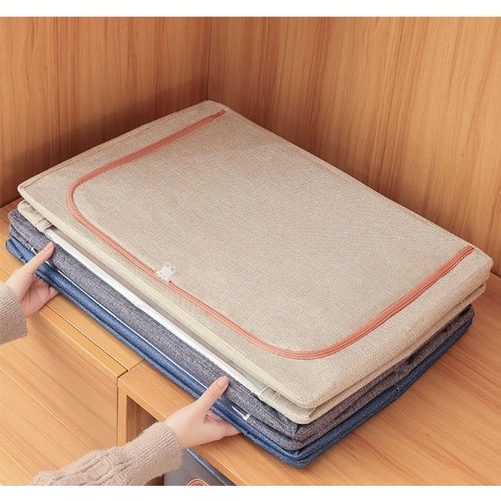 Cutie de Depozitare Pliabila, Flippy, 24 L, din Bumbac si In, 40x30x20 cm, 2 Ferestre, Frontala si Laterala, 2 Usi de Acces cu Fermoar Bidirectional, Cadru Metalic, Suport Baza Stabil din Plastic, Bej - imagine 3