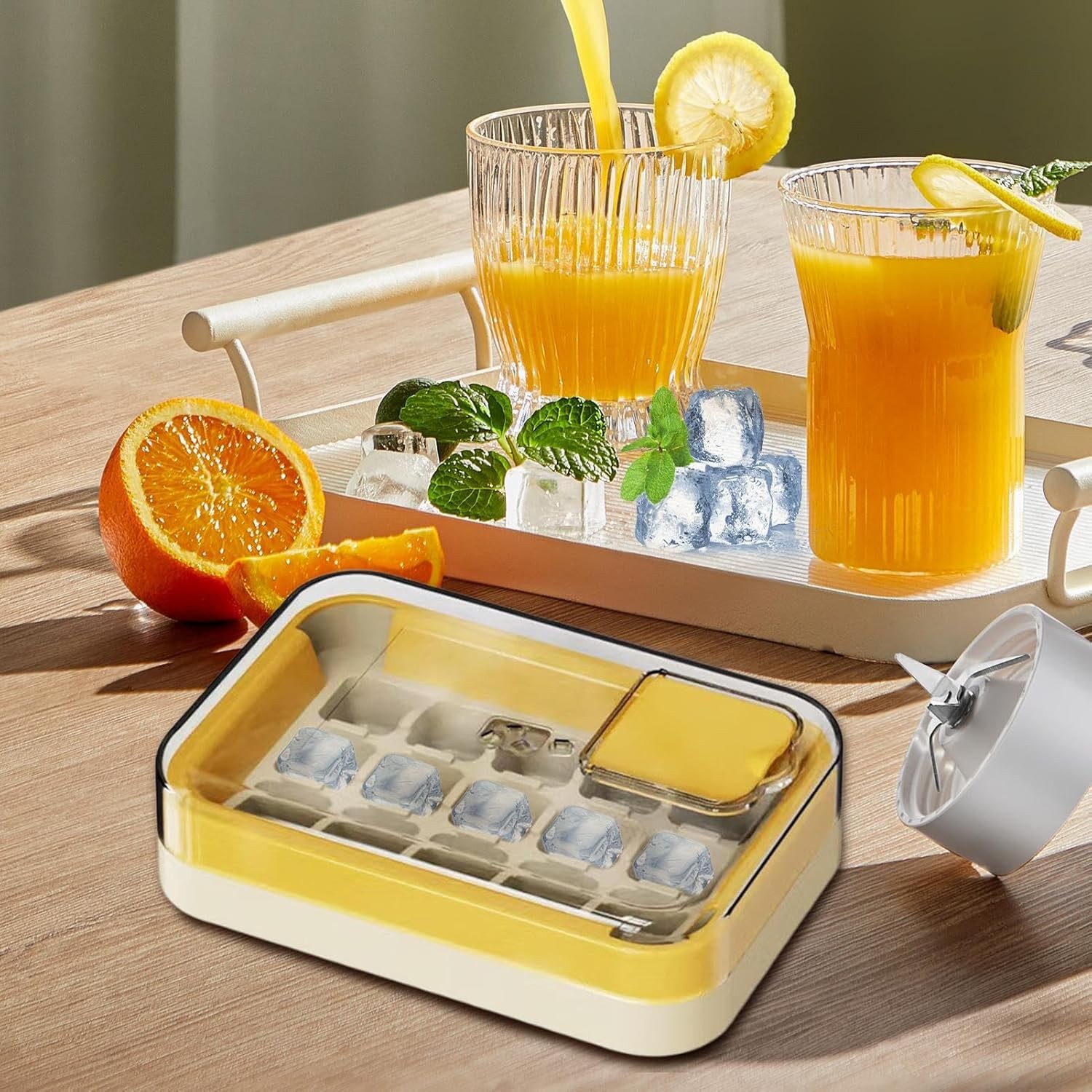 Cutie Gheata, 15 Cuburi, Cu Sistem de Presare Spate, Capac de Umplere și Evacuare, 1 L, 16.5 x 11.2 x 4.5 cm, Galben - imagine 2