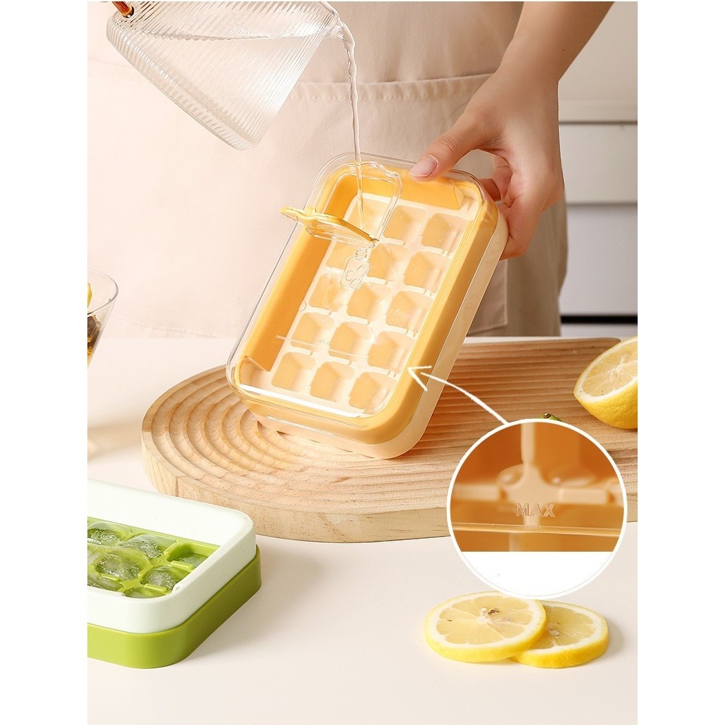 Cutie Gheata, 15 Cuburi, Cu Sistem de Presare Spate, Capac de Umplere și Evacuare, 1 L, 16.5 x 11.2 x 4.5 cm, Galben - imagine 3