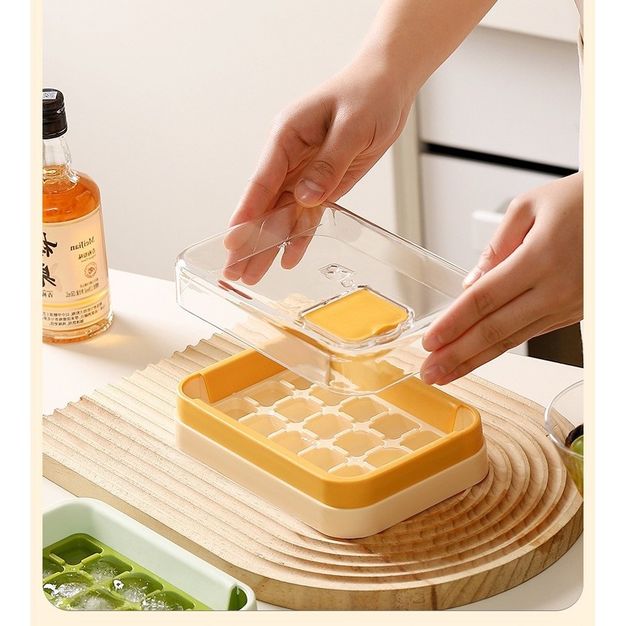 Cutie Gheata, 15 Cuburi, Cu Sistem de Presare Spate, Capac de Umplere și Evacuare, 1 L, 16.5 x 11.2 x 4.5 cm, Galben - imagine 4