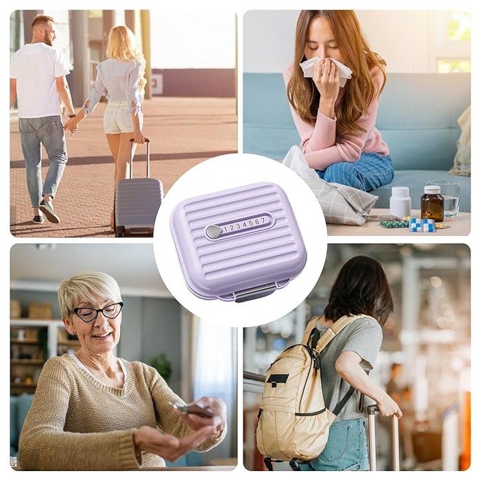 Cutie Medicamente, Flippy, Mov, 7 Compartimente, Portabila si Compacta, 7.8x7.2x3.5 cm, Ideala pentru Uzul Cotidian - imagine 4