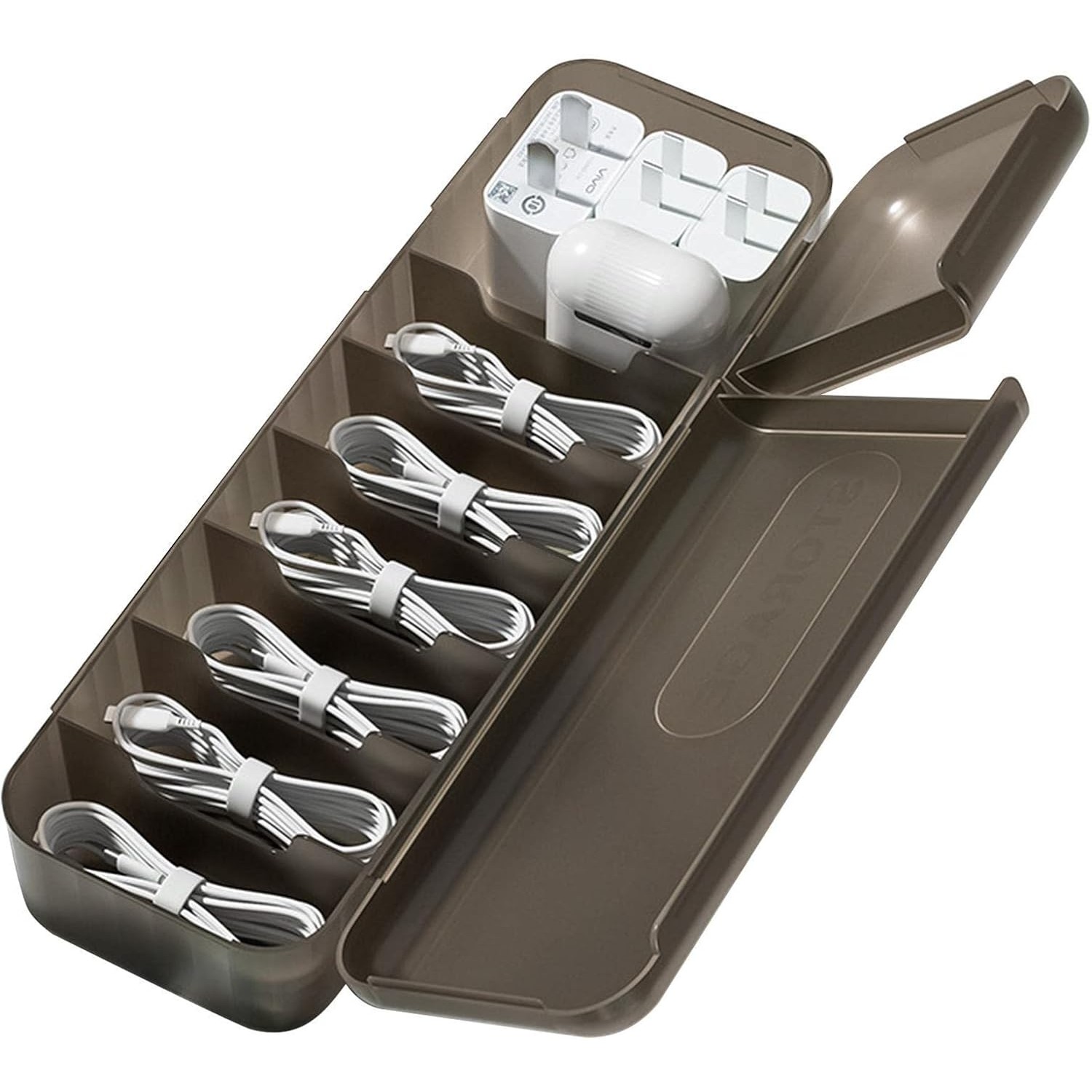 Cutie Organizatoare pentru Cabluri, Flippy, din Plastic, 28 x 9 x 6 cm, Gri - imagine 3