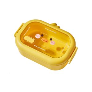 Cutie pentru Pranz sau Gustari, Flippy, cu Doua Compartimente, Model Ratusca, pentru Copii si Adulti, Etansare, PP, Perfect pentru Scoala si Birou, 1000 mL, 22.5x14.5x8 cm, Galben