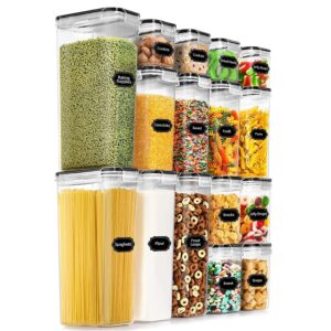 Cutii de depozitare alimente, Flippy, Set din 16 Cutii pentru Condimente, Cereale, Cutii pentru Bucatarie, din Plastic PP, Cutii Alimentare, Diferite Dimensiuni, Transparente