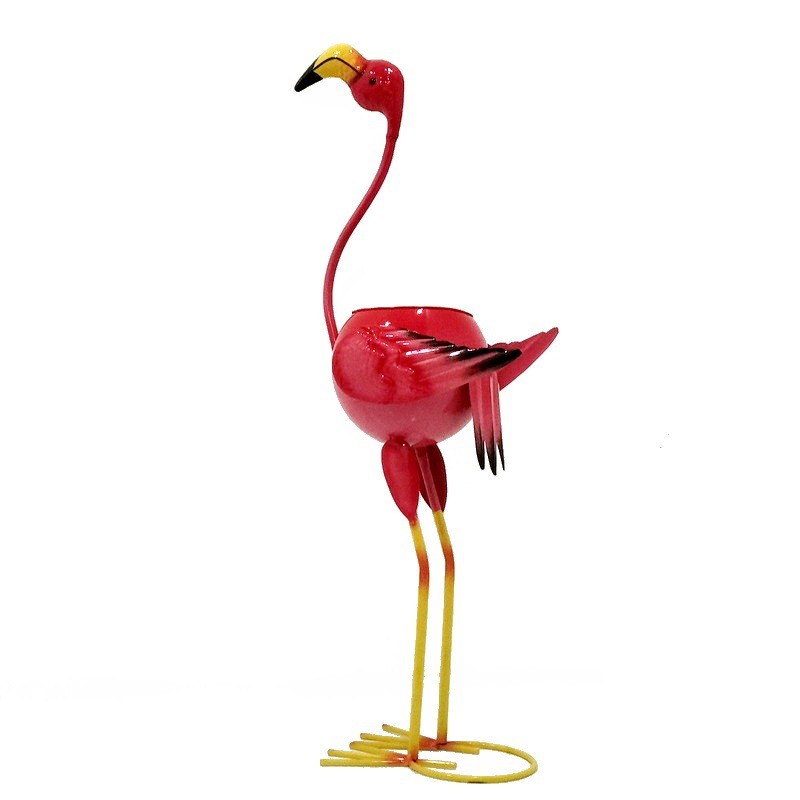 Decoratiune pentru Gradina, Flippy, Flamingo pentru Gradina cu Suport pentru Plante Flori, Ornament de Ghiveci de Flori, Model Flamingo, din Fier, 73 x 34 x 22 cm, Roz - imagine 4