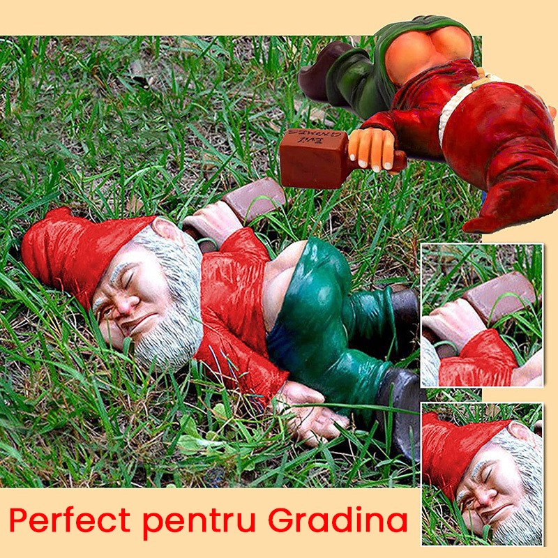 Decoratiune pentru Gradina, Flippy, Model Pitic de Gradina Beat, Statuie Amuzanta pentru Gradina, Decor pentru Gradina, Gnom Beat, 15 cm, Rosu - imagine 3