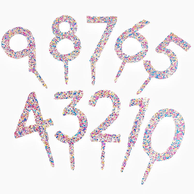 Decoratiune Topper pentru Tort, Flippy, din Acrilic cu Fulgi de Sclipici, Model Cifra 4, Inaltime 18.5 cm, Transparent Multicolor - imagine 3