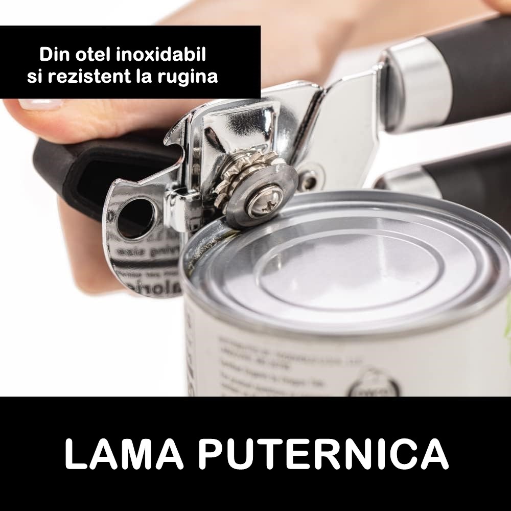 Desfacator de conserve multifunctional Flippy, Otel inoxidabil, Maner antialunecare, ergonomic, rezistent la rugina, usor de utilizat, 21.6 x 6 cm, argintiu - imagine 2