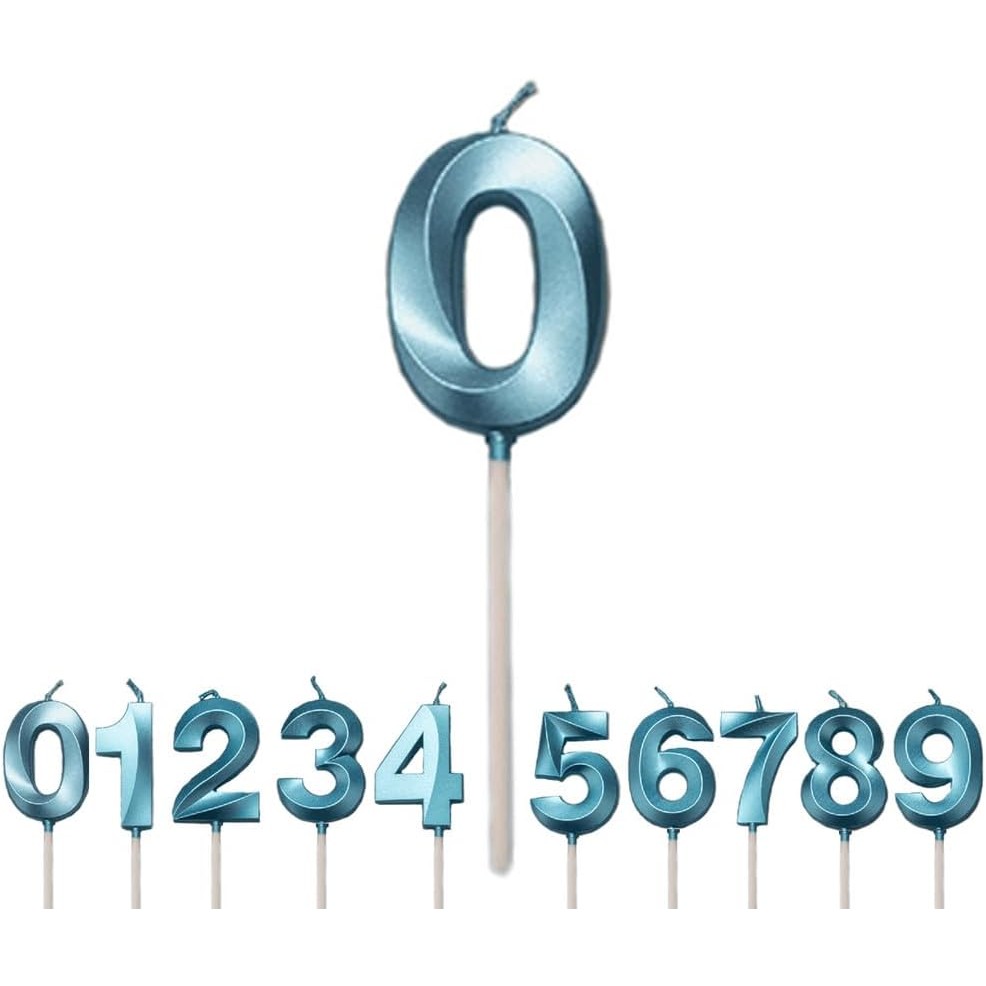 Lumanare Cifra 0, Flippy, Model Diamond, 5 x 3.4 cm, Albastru - imagine 2