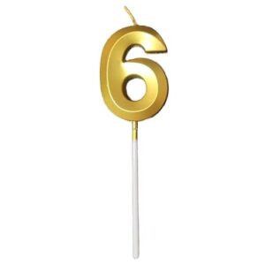 Lumanare Cifra 6, Flippy, Model Diamond, 5 x 3.4 cm, Auriu