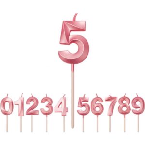 Lumanare Cifra 5, Flippy, Model Diamond, 5 x 3.4 cm, Roz