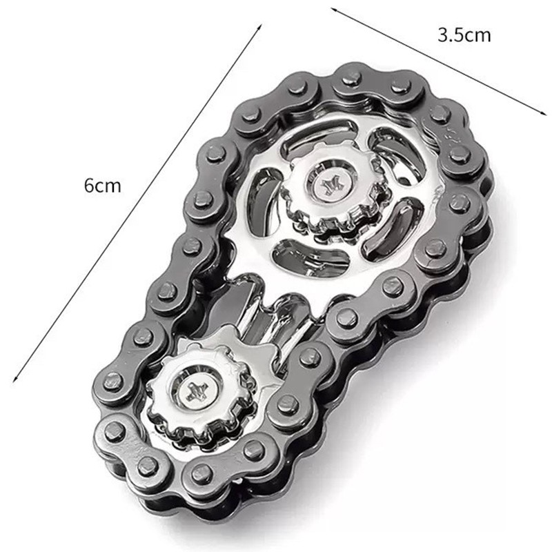Jucarie Fidget Spinner Premium Anti Stres, Flippy, Giroscop din Aliaj, Jucarie din Metal de decompresie, forma Lant de Angrenaj de Bicicleta, 6 x 3.5 cm, Negru - imagine 2