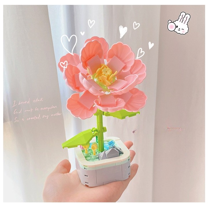 Set de Constructie Trandafir in Ghiveci, Flippy, 4 Ani, Ornament Creativ, 16x6.2 cm, Roz - imagine 2