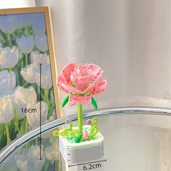 Set de Constructie Trandafir in Ghiveci, Flippy, 4 Ani, Ornament Creativ, 16x6.2 cm, Roz - imagine 3