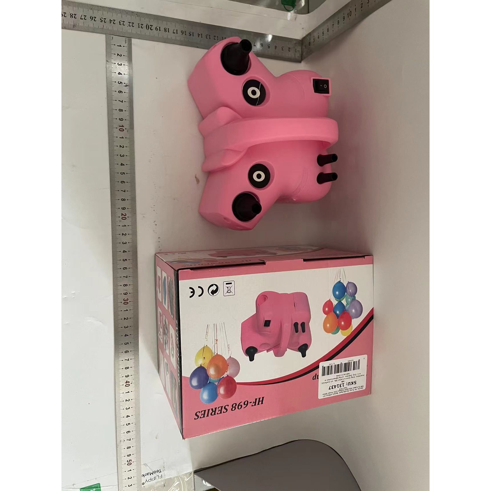 Pompa Electrica de Umflat Baloane, Flippy, cu Doua Iesiri, 220V, Putere 600W, Accesorii petrecere, Roz - imagine 2