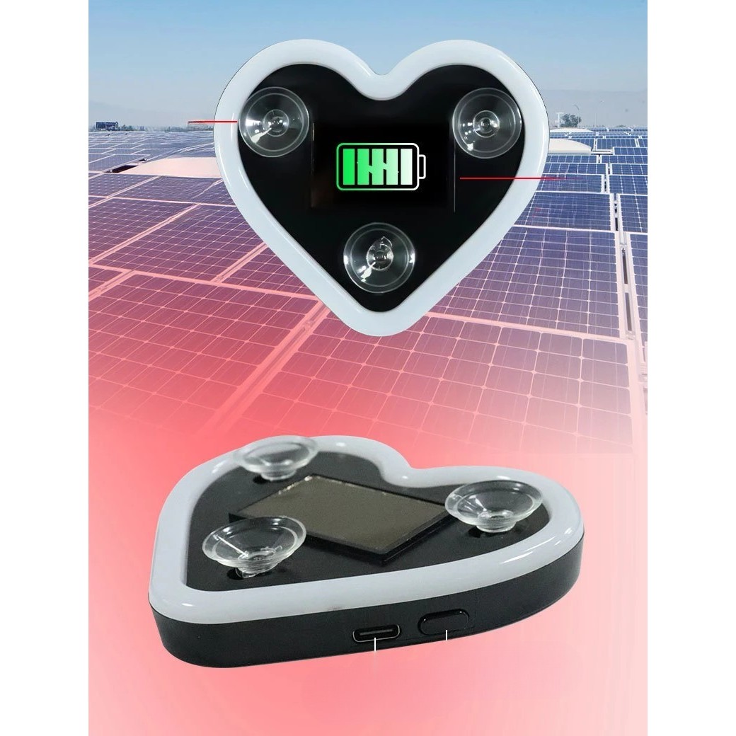 Lumina Auto Ambientala, Flippy, Model Inima, Incarcare Solara/USB, Afisaj Baterie, 9.7 x 8.4 x 1.6 cm, Albastru - imagine 4