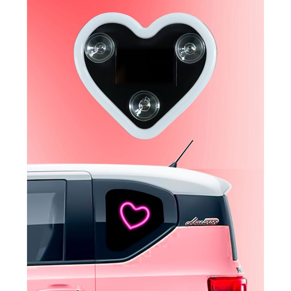 Lumina Auto Ambientala, Flippy, Model Inima, Incarcare Solara/USB, Afisaj Baterie, 9.7 x 8.4 x 1.6 cm, Roz - imagine 3