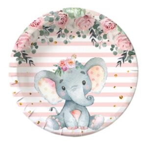 Set 10 Farfurii Unica Folosinta, Flippy, Imprimeu Elefant, din Carton, 17 cm, Roz