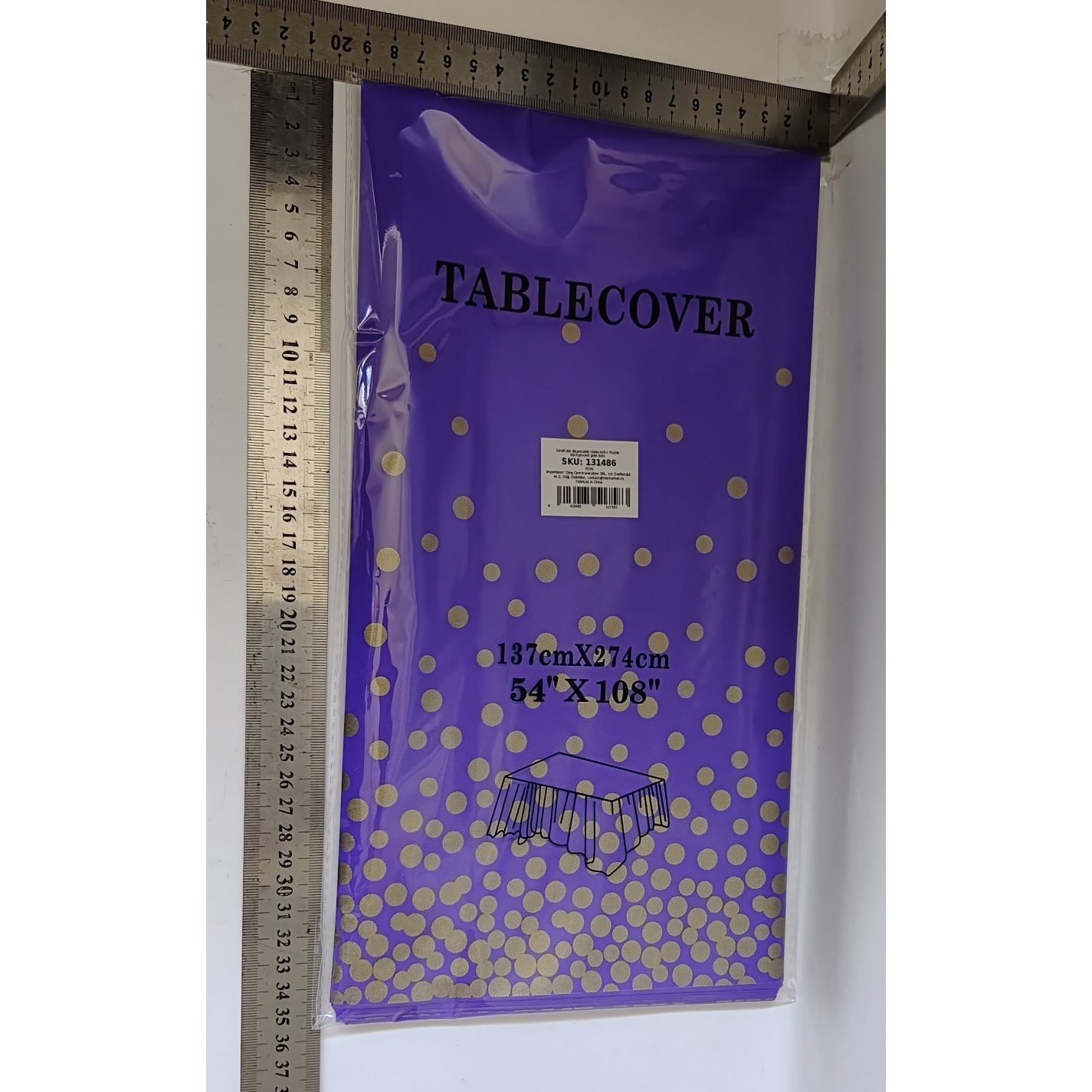 Fata de Masa, Flippy, din PEVA, Imprimeu Buline Aurii, 137 x 274 cm, Impermeabila, Fara Pete, Curatare Rapida, Mov - imagine 2