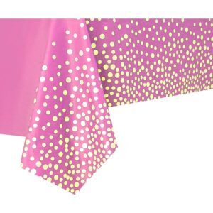Fata de Masa, Flippy, din PEVA, Imprimeu Buline Aurii, 137 x 274 cm, Impermeabila, Fara Pete, Curatare Rapida, Roz