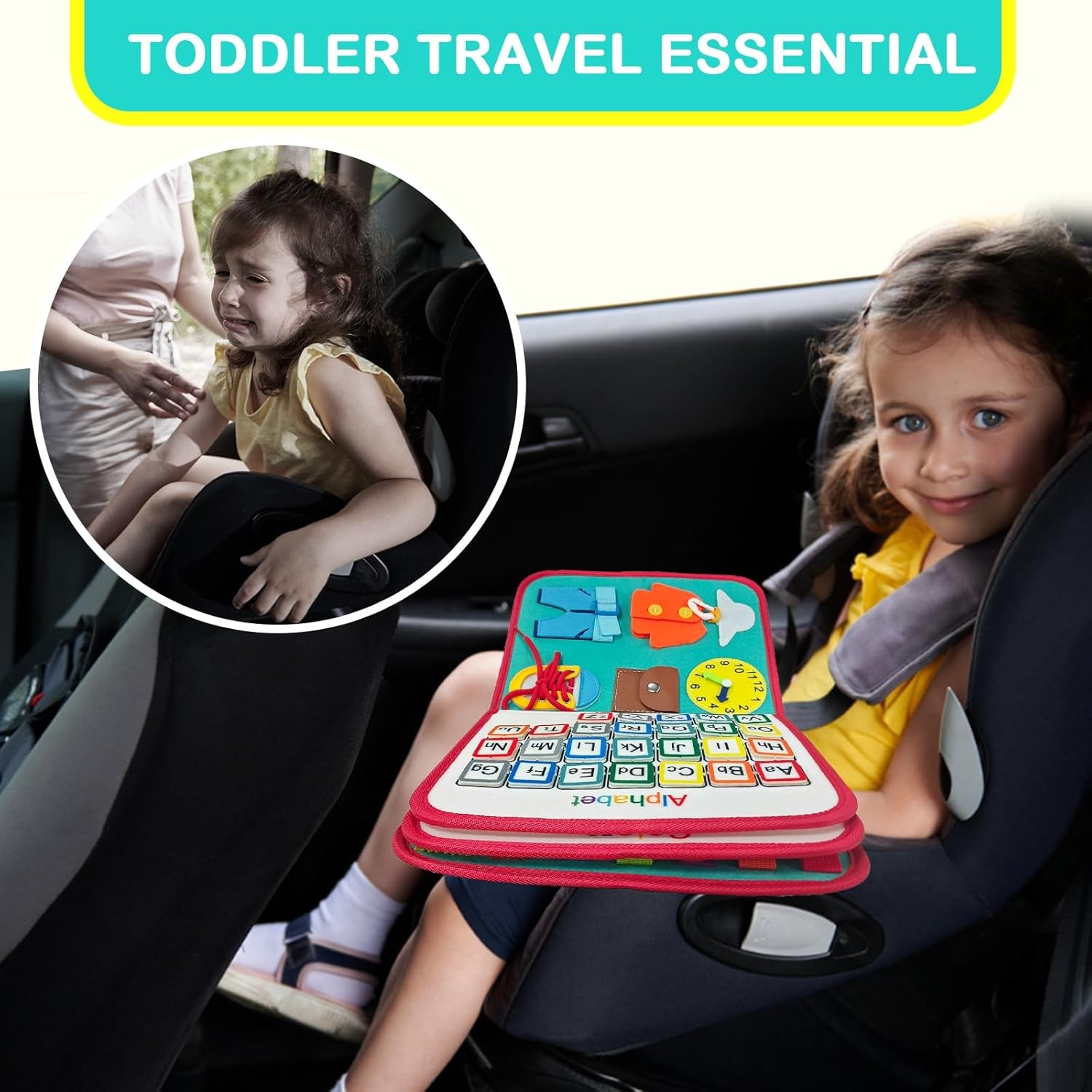 Carte Senzoriala Educativa Montessori, Flippy, cu Activitati, Dezvoltare Abilitati Motorii, 4 Pagini, Model Spatiu Cosmic, 28x22x7 cm, Albastru - imagine 2