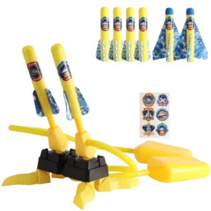 Jucarie pentru Copii, Flippy, Lansator de Rachete cu Piciorul, Doua Lansatoare, 6 Rachete Fara Lumini, 45x18 cm, Galben