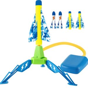 Jucarie pentru Copii, Flippy, Lansator de Rachete cu Piciorul, un Singur Lansator, 4 Rachete Fara Lumini, 40.5 cm Inaltime, Multicolor