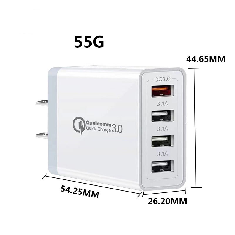 Incarcator Fast Charge pentru Telefon 33W, Flippy, Incarcator Quick Charge cu 4 Porturi USB-A, Power Delivery 33W, Cap Standard European, Alb - imagine 2