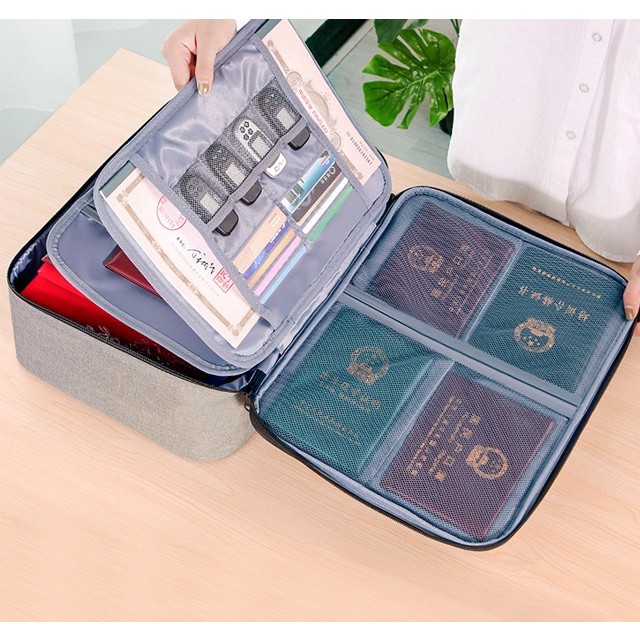 Geanta Flippy pentru Depozitare Acte si Documente, Facturi, Carduri, cu Cod de Securitate, 3 Compartimente, Impermeabila, 37 x 10.5 x 27 cm, Gri - imagine 2