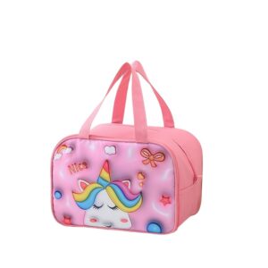 Geantă Frigorifică, Flippy, cu Desene Animat 3D, Portabilă pentru Copii, de Prânz, din Pânză Oxford, 27.5x18x20 cm, Model Unicorn, Roz