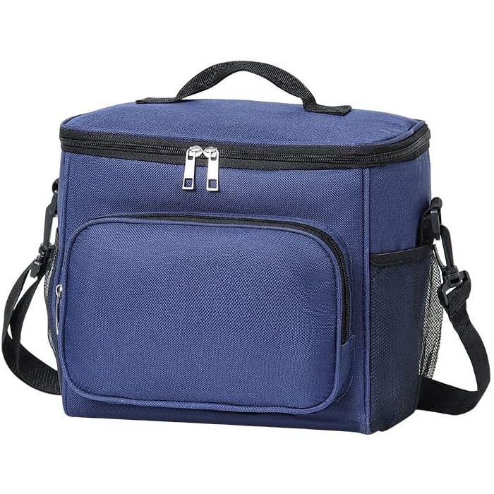 Geanta pentru Pranz, Flippy, Multifunctionala, Compartimentata, 2 Tipuri de Manere, Impermeabila, 26x24x17 cm, Albastru - imagine 4