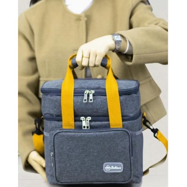 Geanta Termica, Flippy, 2 Compartimente Separate, Multifunctionala, Impermeabila, Manere si Curea de Umar, 25.5x18x30 cm, Gri - imagine 4