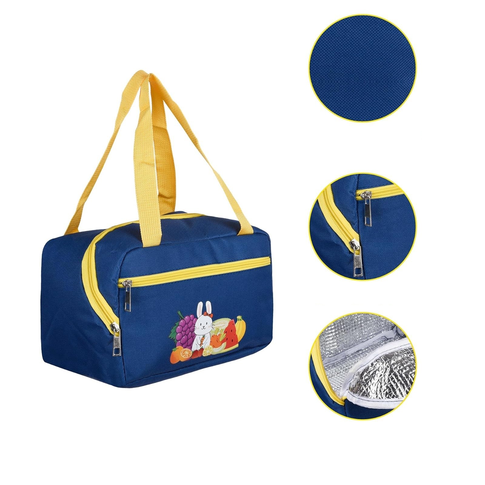 Geanta Termo-Izolanta, Flippy, Compartimente Telefon si Tacamuri, Multifunctionala, Impermeabila, 30x21x20 cm, Design Iepuras, Albastru - imagine 2