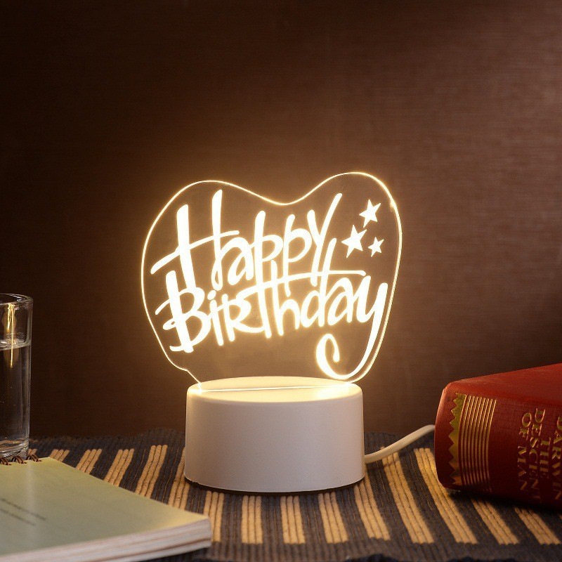 Lampa LED decorativa, Flippy, 3D, Happy Birthday, cu USB si baterii, 20 cm inaltime, din material acril, lumina multicolora si telecomanda inclusa, alb - imagine 4