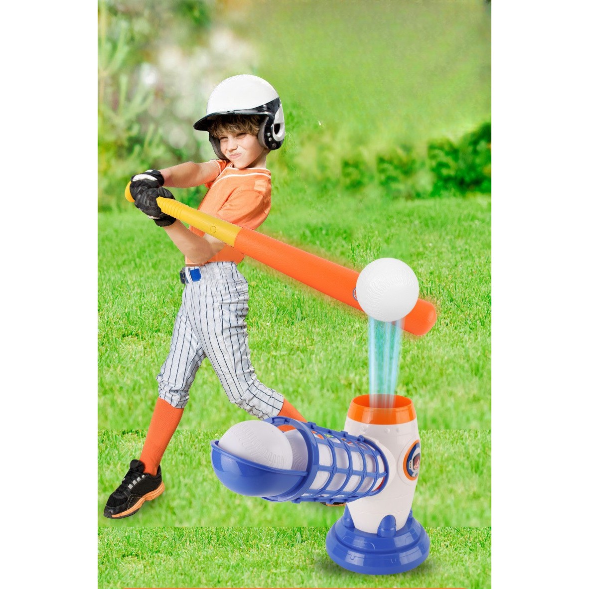 Joc de Baseball Interactiv, Lansator Flippy, Aruncare prin Buton de Lansare pe Bata, Include Bata si 5 Mingii, 37 x 23 x 16 cm Baza, 59 cm Bata, Multicolor - imagine 3