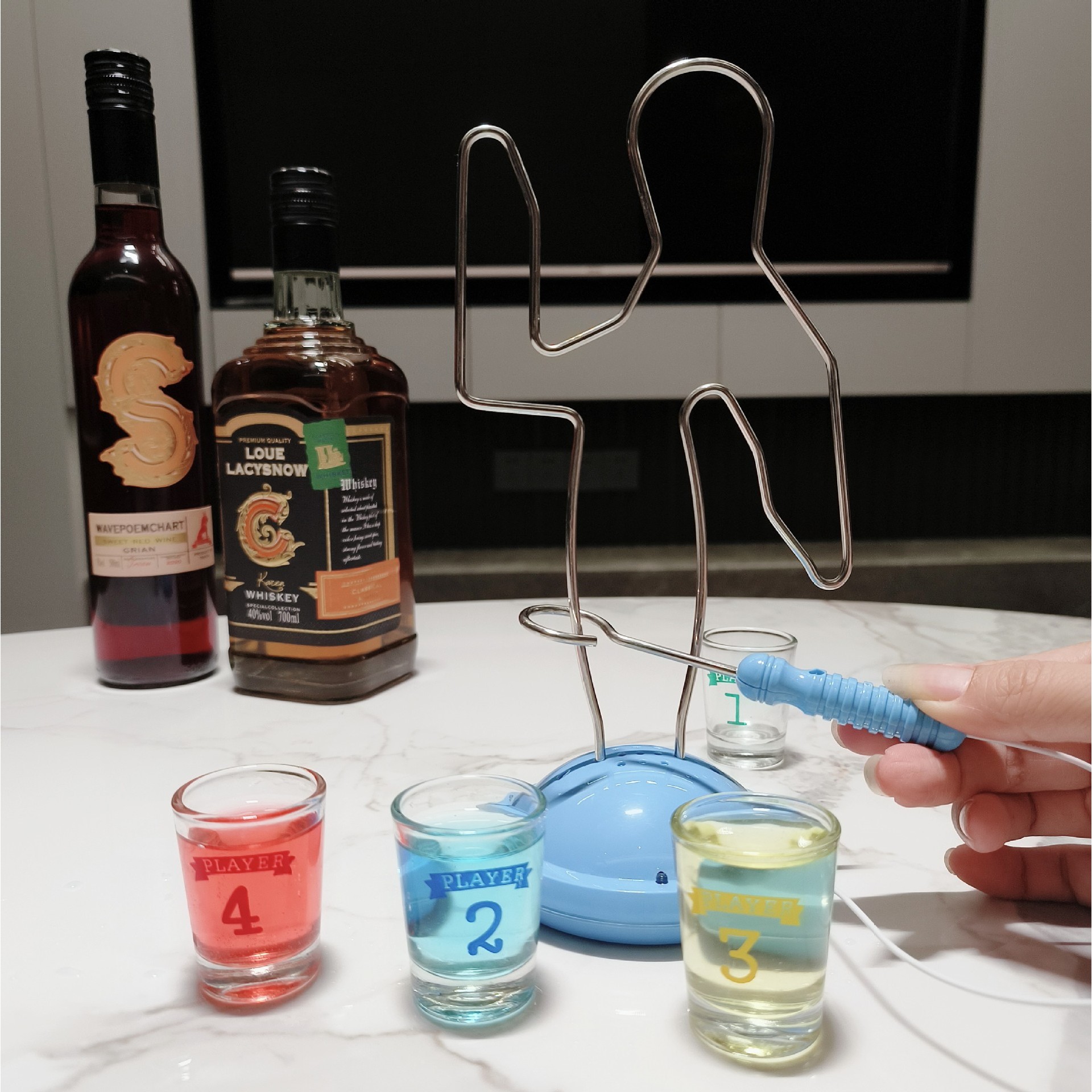 Joc de baut, Buzz Wire, Flippy, pentru Petreceri, Distractie, Pahare de Shot din Sticla Incluse, 4 Jucatori, Multicolor - imagine 3